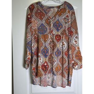 Christian Siriano Blouse Womens Medium‎ Multicolor Boho Floral Paisley Tunic Top